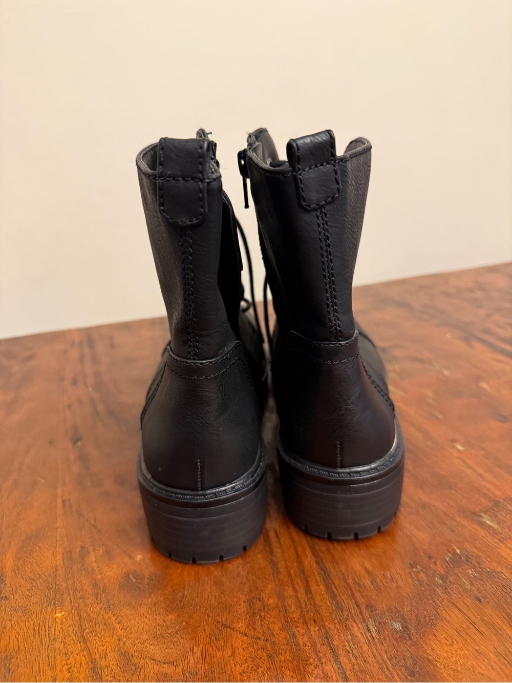 Women's Black Lace-Up and Side Zipper Moto Boots - Picture 3 of 5